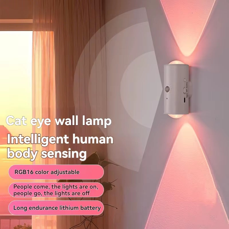 Cat Eye Dual Head Motion Sensor Wall Light 16 RGB Colors Auto On/Off 3M Range Magnetic Mount for Bedroom Hallway